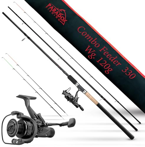 Paradox Fishing Feederrute 3,3m Wg. 120g + 3000 Rolle I Method Feeder Rute Angelrute Feederruten zum Angeln mit Futterkorb (3,3m 120g + 3000 Rolle)