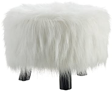 Linon Flokati Foot, 16-Inch, White Stool, 16W x 16D x 12.6H,