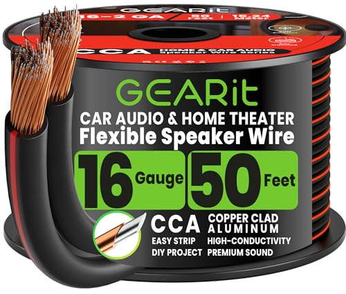 GEARit Lautsprecherkabel CCA 2x1,5mm²≤ (15,24 Meter - Schwarz) Kupferkaschiertes Aluminium - Ideal für Hi-Fi Heimkino & Auto-Lautsprecher - 16 AWG, 50 Fuß