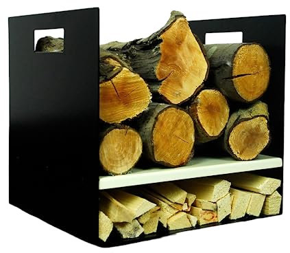 Volcann Compact Steel Firewood Log Basket - Fireplace Wood Holder Metal Handy Rack, Storage for Woodstove, Fireside Accessories - British Steel - Ivory White Shelf