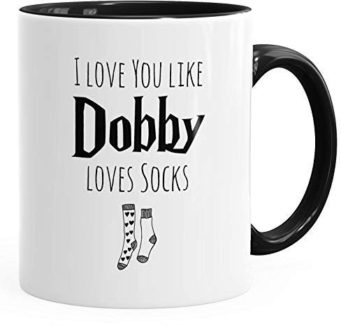 Geschenk-Tasse Liebe I love you like Dobby loves socks Kaffeetasse Teetasse Keramiktasse MoonWorks® schwarz unisize