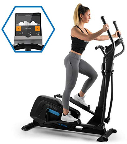 CAPITAL SPORTS Helix - Ellittica da Casa, Cross Trainer, Training Computer, Crosswalker, BT, Trasmissione Cinghia, Porta Tablet, Presa Ricarica USB, Nero, Volano 20 kg, Stile: Pro