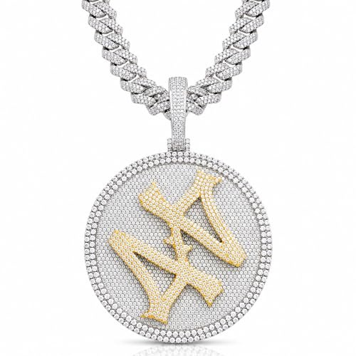 ICEDIAMOND 14K Hip-Hop Jumbo 44 Spinner Drehbare Medaillen-Anhänger mit Luxus Miami Cuban Link Kette, Vergoldete Iced Out Super Funkelnde CZ Diamant Halskette für Männer