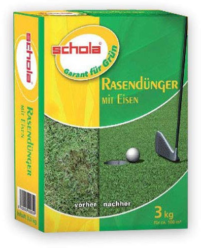 Schola Rasendünger mit Eisen 3kg für ca 100 m²- Frühjahrsdünger für alle Rasen Anlagen - ob Zierrasen Gebrauchsrasen Sportrasen gegen Moos und Unkraut