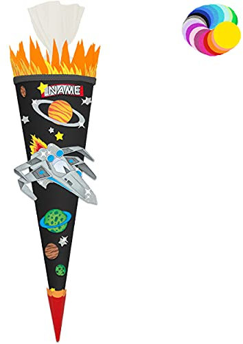 alles-meine.de GmbH Bastelset - Schultüte Farbe & Größe wählbar 70/85 / 100 cm - Weltraum & Raumschiff - inkl. Name - Farbe frei wählbar - Bastelschultüte - Zuckertüte zum ..