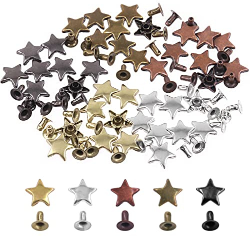 Swpeet 120 Stück antike Bronze 0,47 x 0,23 Zoll – 12 x 6 mm Sternnieten Sortiment Set, Leder Sternnieten Nieten Kleidungsstücke Nieten Leder Nieten Stecker und Spikes für Lederhandwerk