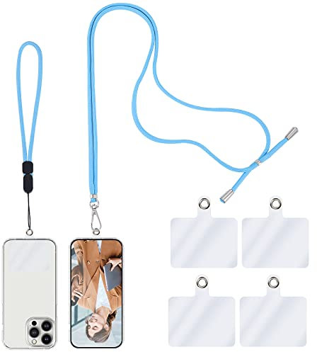 TIESOME Universal Cell Phone Lanyard, Crossbody Lanyard with Adjustable Nylon Neck Strap, 1 Neck Lanyard+1 Wrist Phone Strap+4 Connectors Compatible with Most Phones (Blue)