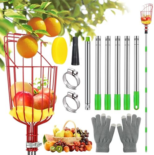 MEISHANG Raccogli Frutta,2.6M Raccoglitore di Frutta con Leva Regolabile,Raccoglifrutta,Fruit Picker, Mela Raccoglitrice,con Palo in Acciaio Inox Leggero, Cestino Robusto con Cuscinetto in Schiuma