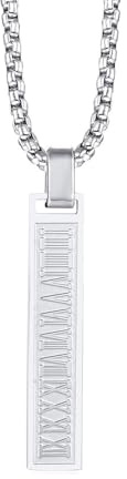 AMDXD Männer Halsketten, Edelstahl Römische Zahl Rechteck Anhänger Erbskette, Herren Silber Kette, 60 CM