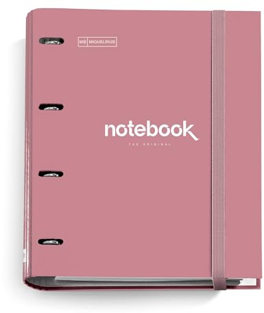 Miquelrius - Raccoglitore a 4 anelli A4 Emotions, 100 fogli a quadretti, Chiusura con elastico per l'uso come materiale scolastico, Copertina rigida in cartone, Colore rosa