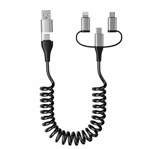 USB C/A auf Lightning USB-C Micro-USB Spiralkabel 5in1 Apple Carplay & Android Auto Kabel [60W PD,MFi,Daten] Multi USB Kabel Kurz mit USB C/Lightning/Micro für iPhone 16 15 14 13 Android ipad und mehr