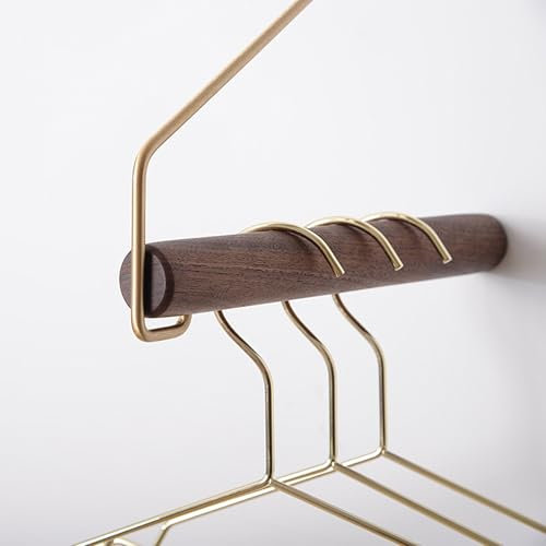 Wandmontierte Kleiderstange Kleiner Kleiderständer aus Messing und Massivholz Einfacher Stil Geeignet für Schlafzimmer Wohnzimmer Waschküche(Walnut)