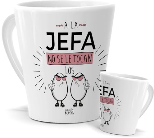 Taza Jefa | Taza de Cerámica con Frase Jefa y Dibujo | A la jefa no se le tocan los ... | Taza conica 350 ml | Regalo Original Navidad para Jefa Especial, Taza de Café, Té e Infusiones