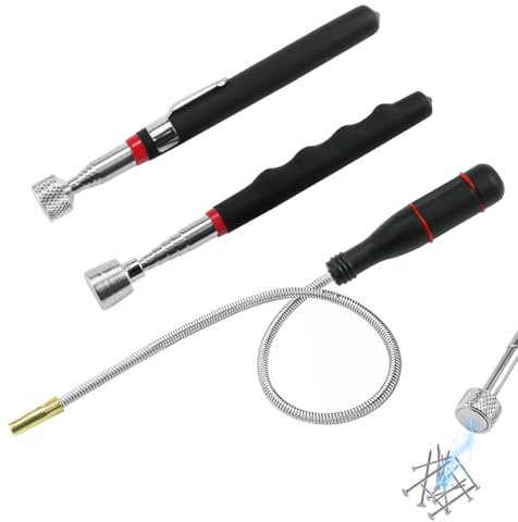 3 Pièces Ramassage Magnétique Flexible,Kit d'Outils Magnétiques Télescopiques,Barre magnétique télescopique,1,5 LB 10 LB 20 LB Aimant Mecanique pour Récupérer Petites Pièces,Clés,Pièces Automobiles