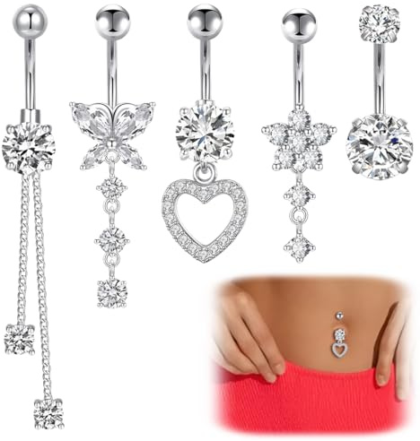 NHQZ 5 Piezas Piercing Ombligo para Mujer, Anillos para el Ombligo 14G Chapado Barras de Vientre Piercing Ombligo Acero para Mujeres Niñas Curvados Banana Vientre Piercing