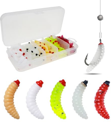 Riceel Künstliche Köder Würmer Fisch, 100 Stück Kunststoff Angeln Köder, 2cm