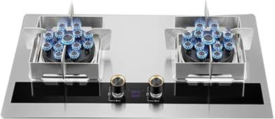 CQCCQ Piano Cottura a Gas in Acciaio Inox a 2 fuochi, fornello a Gas Portatile da Tavolo for Interni, fornello a Gas Naturale/GPL, con Protezione Contro Le Fiamme in Caso di guasto.(LPG)