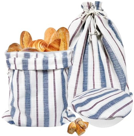 QXYLFABD Bread Bags for Homemade Sourdough with Bowl Cover, TPU Plastic Lined, Keep Bread Fresh, Eco Reusable Linen Bread Bag Bread Storage Bags - 45cm x 30cm (3 Pack)