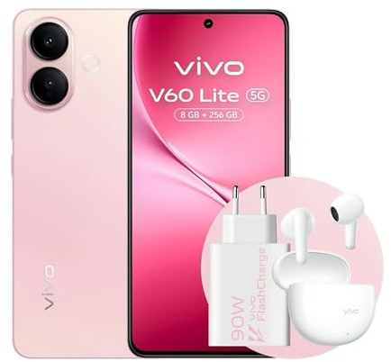vivo V60 Lite 5G, confezione con Buds Air3+caricatore 90W, Batteria BlueVolt 6500 mAh, AI Cameraphone con sensore Sony IMX882 50MP, Aura Light,8+8GB RAM,256GB ROM,display AMOLED da120Hz,IP65, NFC
