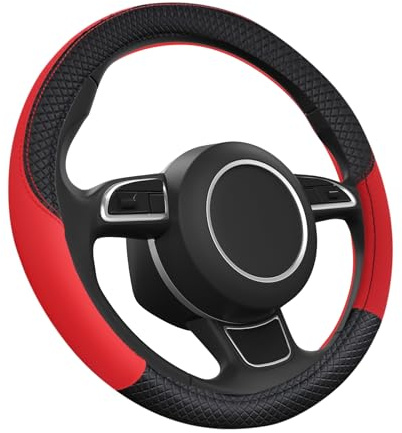 Lenkradbezug Auto,Mikrofaser Leder Lenkradabdeckung,38cm rutschfest Lenkradhülle Lenkradhüllen,Universal Lenkradschoner Atmungsaktiver Lenkradschutz,Lenkrad überzug Leder (Rot)