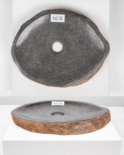Lavabo extra plat en pierre naturelle d'environ 40 cm - Naturel - Pièce unique - Pour salle de bain, WC, jardin, vasque de lavabo Wohnfreuden