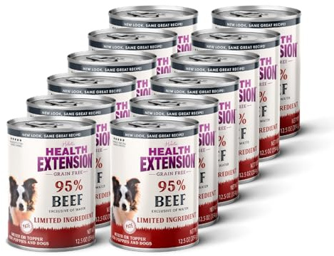 Health Extension 95% Beef Grain-Free Wet Dog Food, High Protein Recipe, Limited Ingredients, Picky Eaters, Ideal for Sensitive Stomachs 12.5 oz (Case of 12)