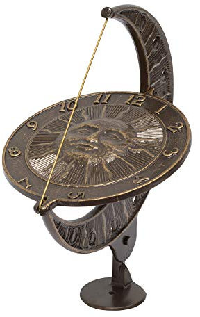 Whitehall Sun and Moon Sundial Clock, Classic Bronze, 12 in. L x 8.75 in. W x 15.5 in. H