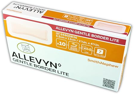 ALLEVYN Gentle Border LITE Silicone Gel Adhesive HYDROCELLULAR 5.5CM X 12CM - 10 DRESSINGS