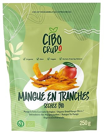Mango Essiccato Senza Zucchero Aggiunto e Biologico - 250g. Mango Disidratato Contiene Vitamina C Antiossidanti e Fibra. Da Consumare Come Snack in Ricette Dolci/Salate o Topping per Dessert.