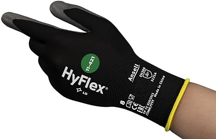 Hyflex Ansell 11-421 Arbeitshandschuhe, Mechaniker-Handschuh, Exzellente Abriebfestigkeit, Feine und Dehnbare Maschen, Silikon- und DMF-Frei, Industrie PSA, Grau, Größe L (12 Paar)