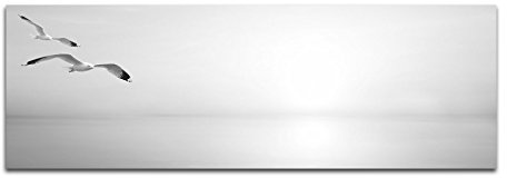Leinwandfoto als Panorama SCHWARZ/WEISS 150x50cm Meer Sonnenlicht Möwen abstrakt