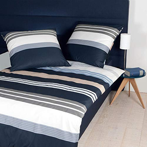 Janine Mako Satin Bettwäsche J.D. 155x220 cm + 80x80 cm Silber-Taupe-Sand