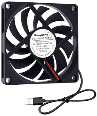Ronyaoko Ventilador refrigerante de refrigeración de 5 V 0,25 A, 80 mm, 80 x 10 mm, 8 cm, sin escobillas, CC, USB, conexión USB, caja de ordenador
