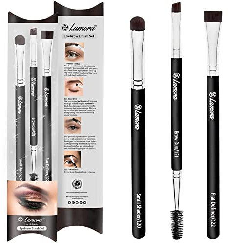 Eyebrow Brush - Duo Eye Brow Spoolie - Angled Eyeshadow Eyeliner - Precision Flat Definer Small Shader - Premium Quality 3 Piece Set - Cruelty Free Synthetic Bristles - Gel Powder Make Up Wax Pomade
