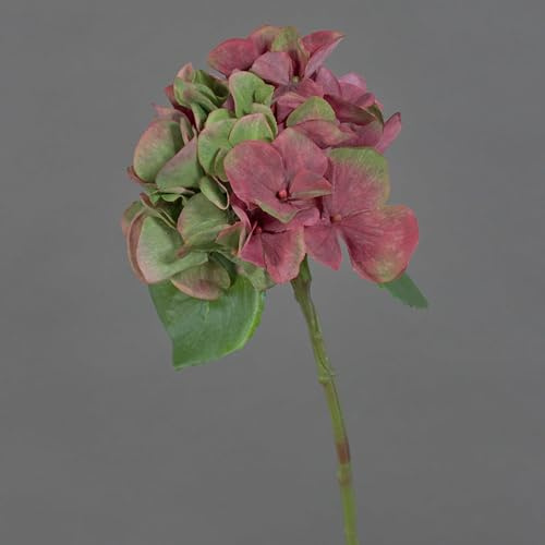 artplants.de Künstliche Mini Hortensie CHIDORI, rot - grün, 30cm, Ø 13cm - Kunsthortensie - Künstliche Blume
