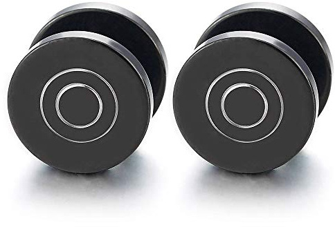 Nere Cerchio Geometrico Spirale Orecchini da Uomo Donna, Finto Dilatatore Fake Cheater Plug Gauges, Acciaio, 1 Paio