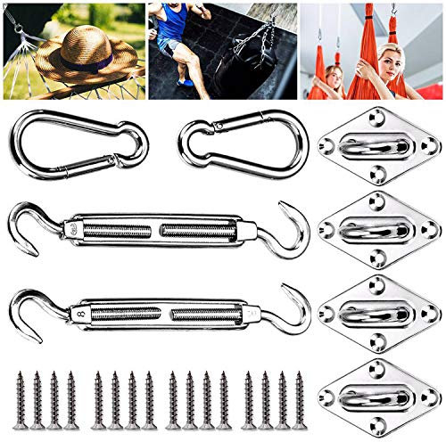 Emooqi Sonnensegel Befestigungs Kit, 24 Pcs Sonnensegel Befestigung Sonnensegel Sonnensegel Befestigung Deckenhaken Hängesessel Edelstahl Montage Aufbau Set -für Rechteckige Quadratische Sonnensegel