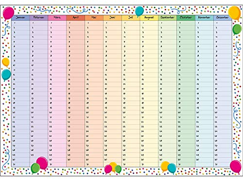 Immerwährender Kalender Geburtstagskalender Dauerkalender DIN A3 gerollt für wichtige Tage wiederkehrende Termine Wandplaner Jahresunabhängig Hochzeitstage Happy Birthday Kalender Planer Konfetti