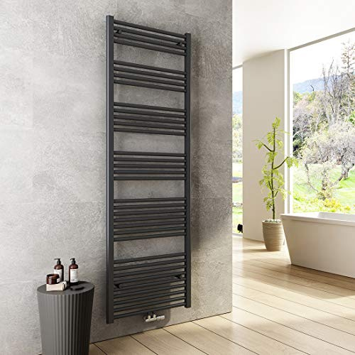 Heilmetz Bad Heizkörper 600 x 1800 mm Handtuchtrockner Antrazit Bad-Heizkörper Handtuchheizkörper Mittelanschluss Heizung 860 Watt Leistung Handtuchwärmer
