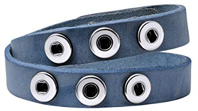 Quiges Women Leather Bracelet for 12mm Chunks Snap Buttons Blue