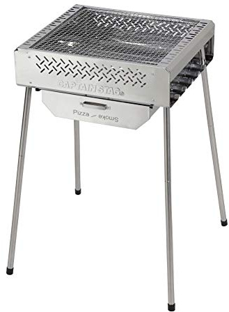 Captain Stag UG-69 Barbecue Stove, Grill, Bonfire Stand, Pizza Oven, Smoke, 7-in-1, 7-Way, Multi-Fire Grill, Stainless Steel, Storage Bag Included