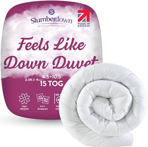 Slumberdown Feels Like Down 3-in-1 Double Duvet 13.5 Tog - 4.5 + 9 Tog Combi Quilt for All-Year Round Comfort | UK-Made, Ultra Soft, Non-Allergenic & Washable (200 x 200cm)