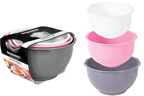 3 Piece Mixing Bowl Set Non-Slip Baking Cooking Food Preparation 3 Sizes Pack Pink Grey White
