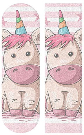 BEUSS Rosa Milchkuh Regenbogen Einhorn Muster Skateboard Griptape Rutschfest Selbstklebend Longboard Griptapes Aufkleber Griffband(84 * 23cm 1pcs)
