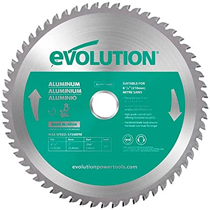 Evolution A210TCT-60MS - 210 mm Lama per taglio di alluminio - Lama per metallo con punta in carburo che in pratica non genera surriscaldamento, ronzii o scintille
