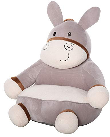 HOMCOM Kinderstuhl Kindersessel Esel für Kinderzimmer, Maße (L x B x H): 60 x 55 x 60 cm, Füllung flauschig Baumwolle, Bezug Velours cremegrau