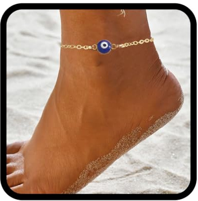 Handcess Boho Ankelband Guld Onda Ögon Ankelarmband Strand Fotkedja för kvinnor och flickor