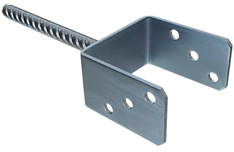 NAJDER Support Poteau en U, Pied de Poteau Fixation Bois, Ancrage en Béton 90 mm, Longueur de la Tige: 200 mm, Acier Galvanisé à Chaud, 3 Trous, Très Résistant