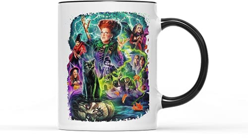 SMARTYPANTS Hocus Pocus,Taza de Halloween para té y café, diseño clásico retro de las hermanas Sanderson Witch Wiches, escoba de hechizos, balck, película de cine, regalo de película (mango negro)