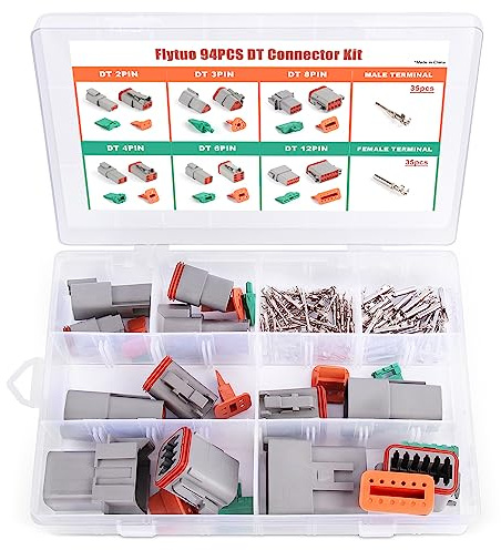 Flytuo 94 Stück DT Stecker Set, 8 Sets 2 3 4 6 8 12 Polig DT Steckverbinder Sortiment Kit, wasserdichte elektrische Steckverbinder für Motorrad, LKW, Auto, Boote, Roller,